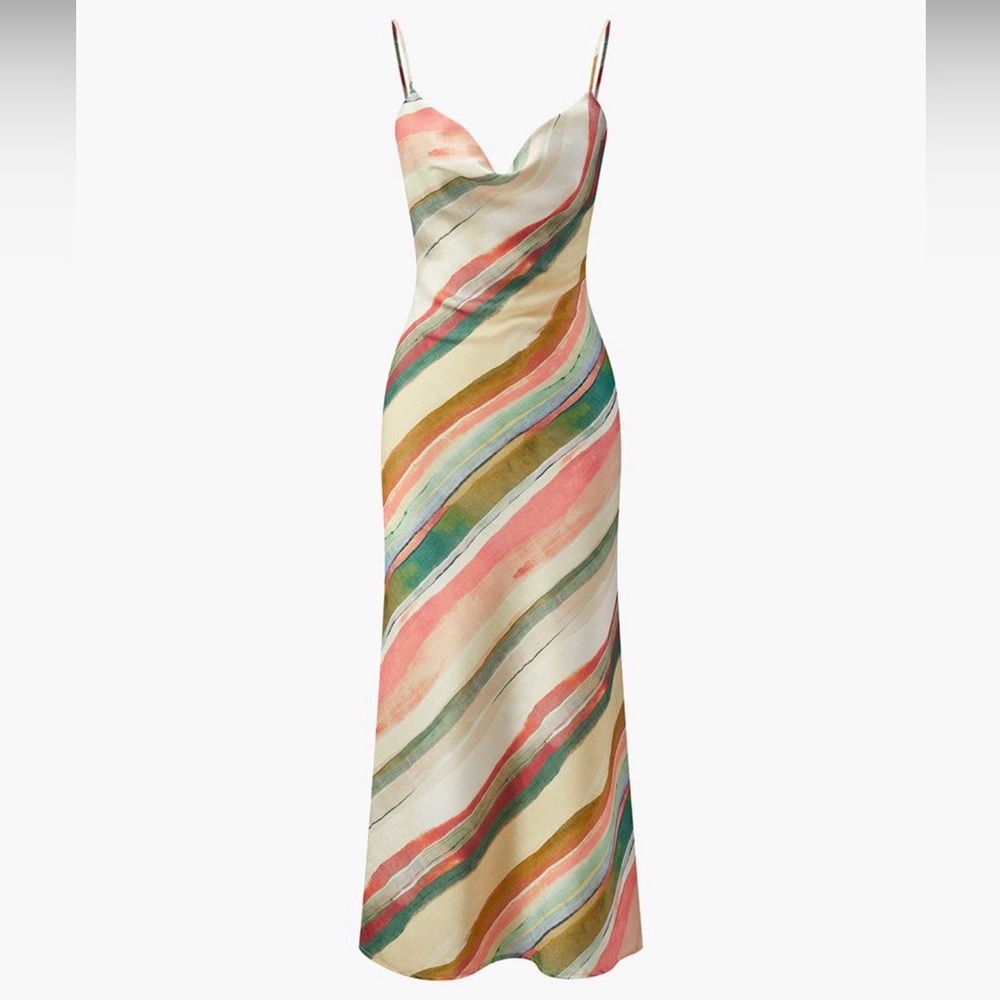 Cowl Neck Dress in Multicolor Diagonal Stripes